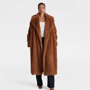 KBB by KAHLANA Women's 'The Oversized Faux Fur Trench Coat - Teddy Brown 1X